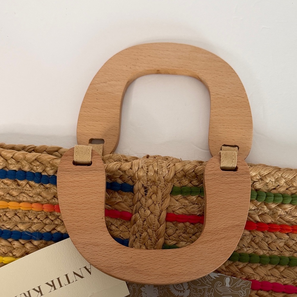 Antik Kraft Handwoven Jute Tote with Colorful Stripe Accents NWT - Picture 7 of 16
